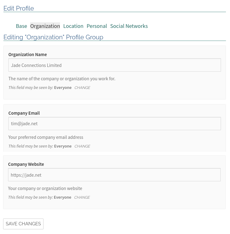 Member Profile Edit Organization