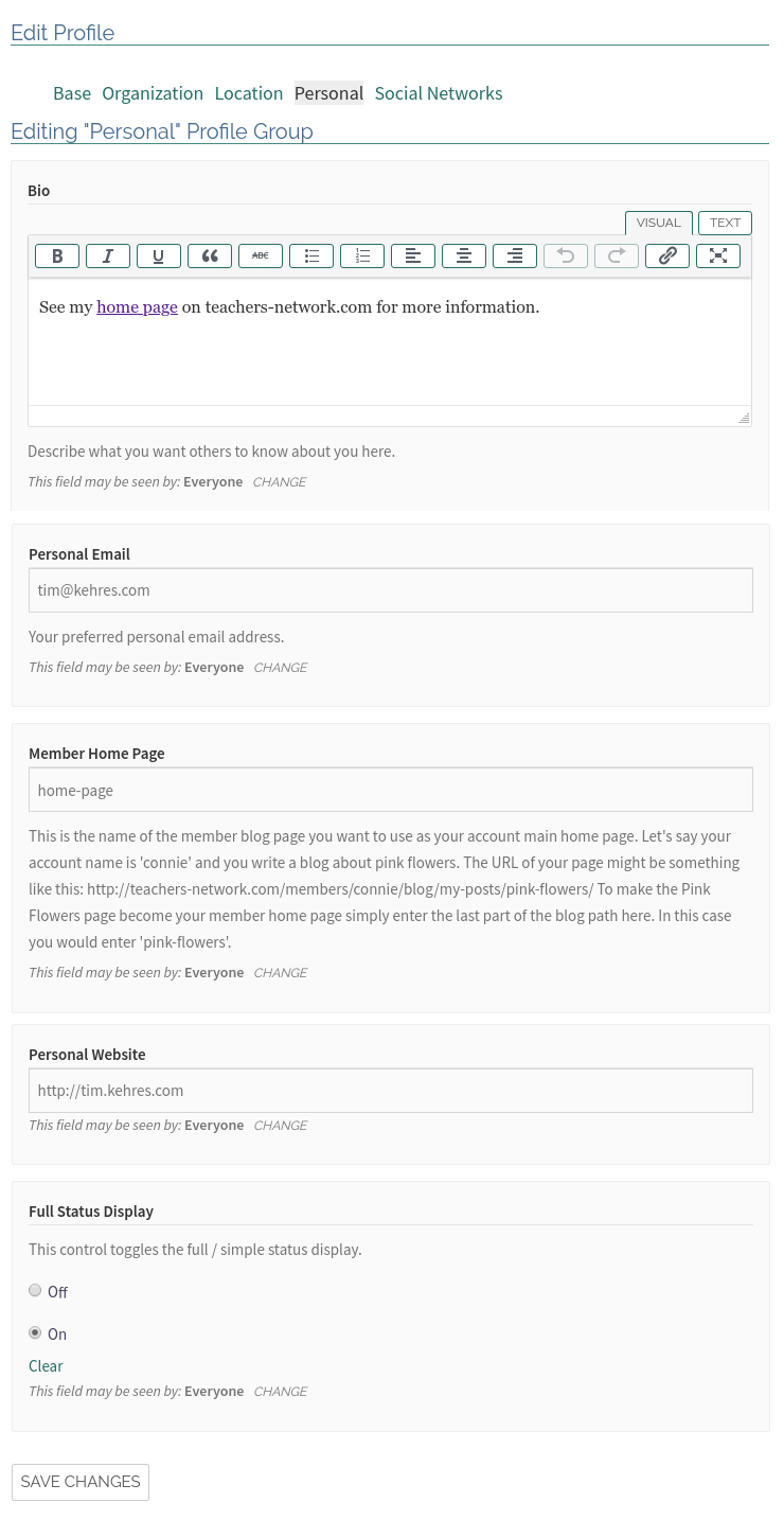 Member Profile Edit Personal