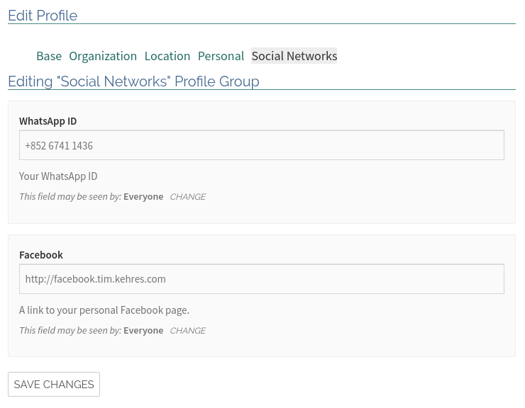 Member Profile Edit Social